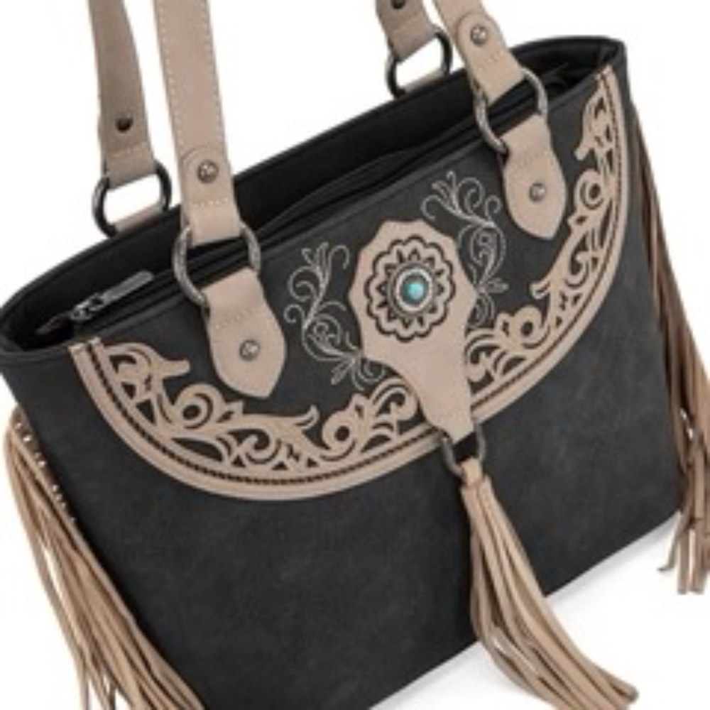 Montana West Embroidered Concealed Carry Tote with Wallet Set Black NWT - Picture 4 of 4